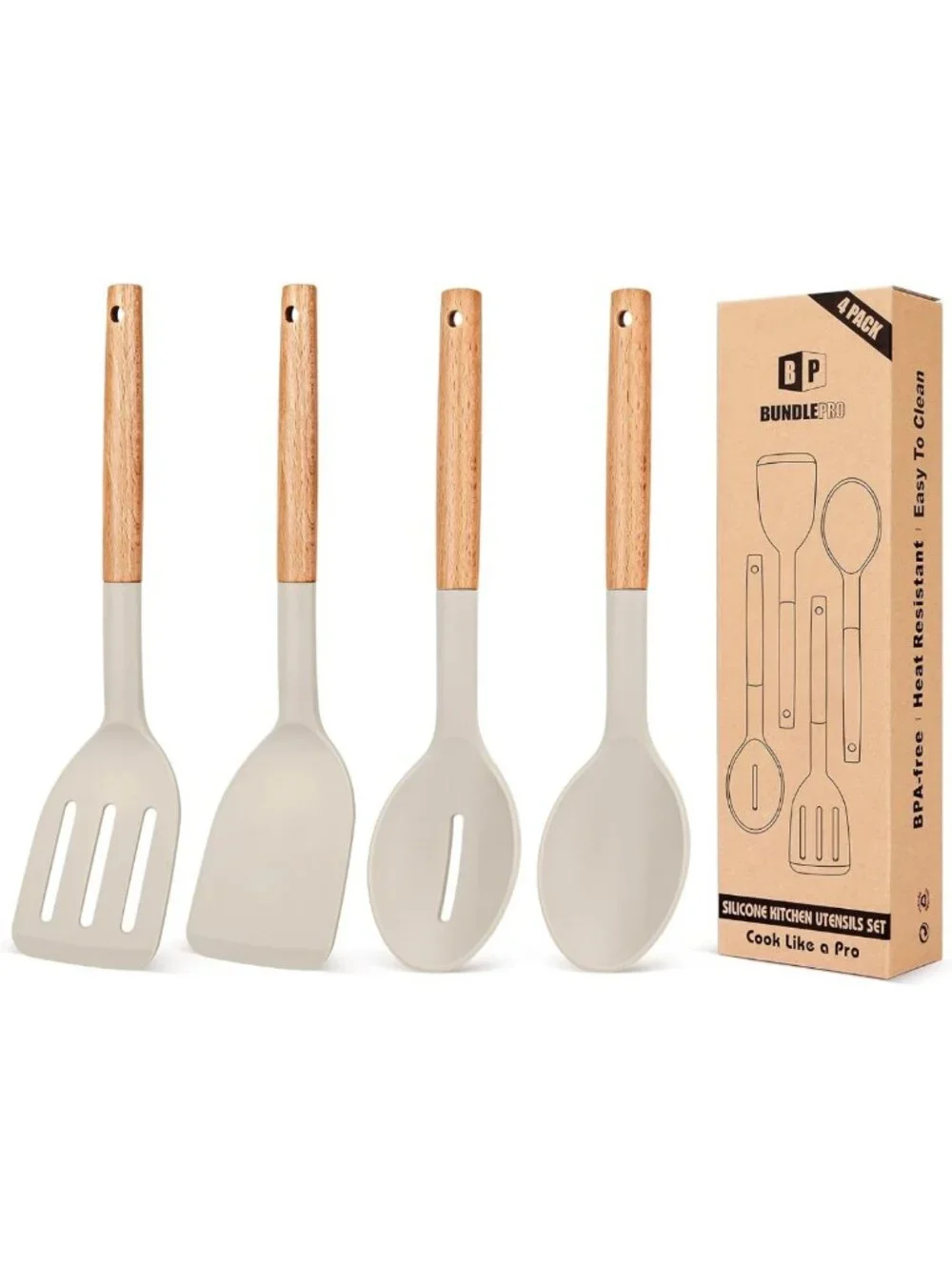 4-Piece Silicone Cooking Utensils Set - Non-Stick Spatulas & Heat-Resistant